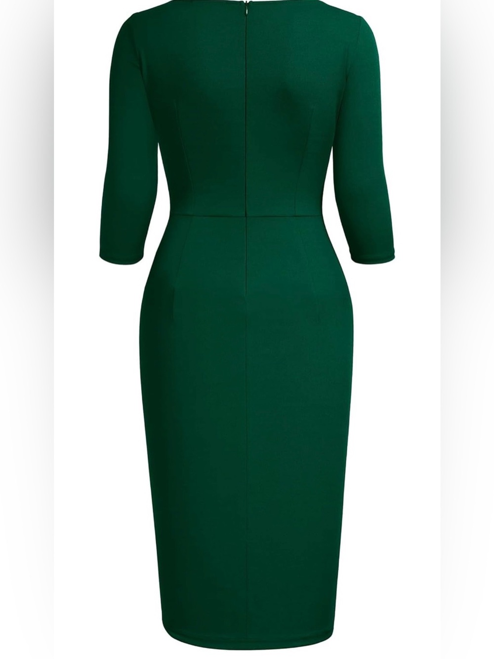 AISIZE Dark Green Ruched Sheath Dress Asymmetric Ruffle 3/4 Sleeve Small NWT - Picture 4 of 16